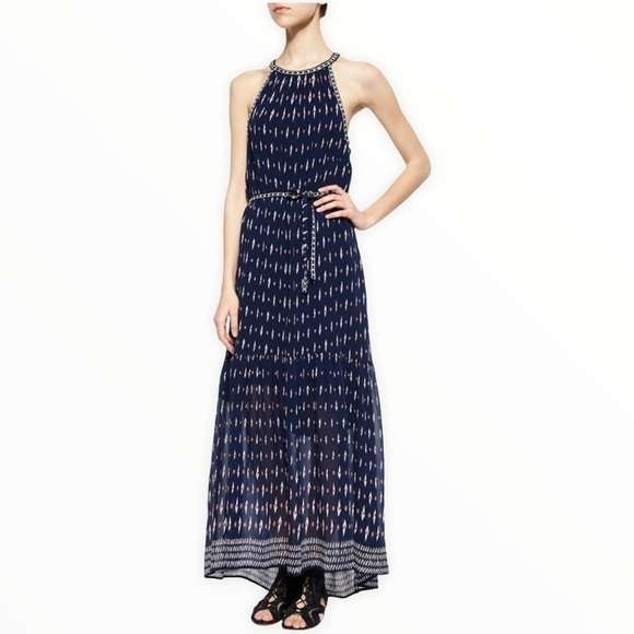 Joie Maryanna Tiered Silk Navy Print Maxi Dress SZ XS - Picture 1 of 11